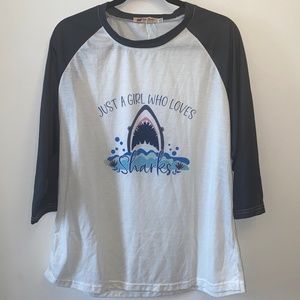 NWOT Just a Girl Who Loves Sharks 3/4 sleeve tee